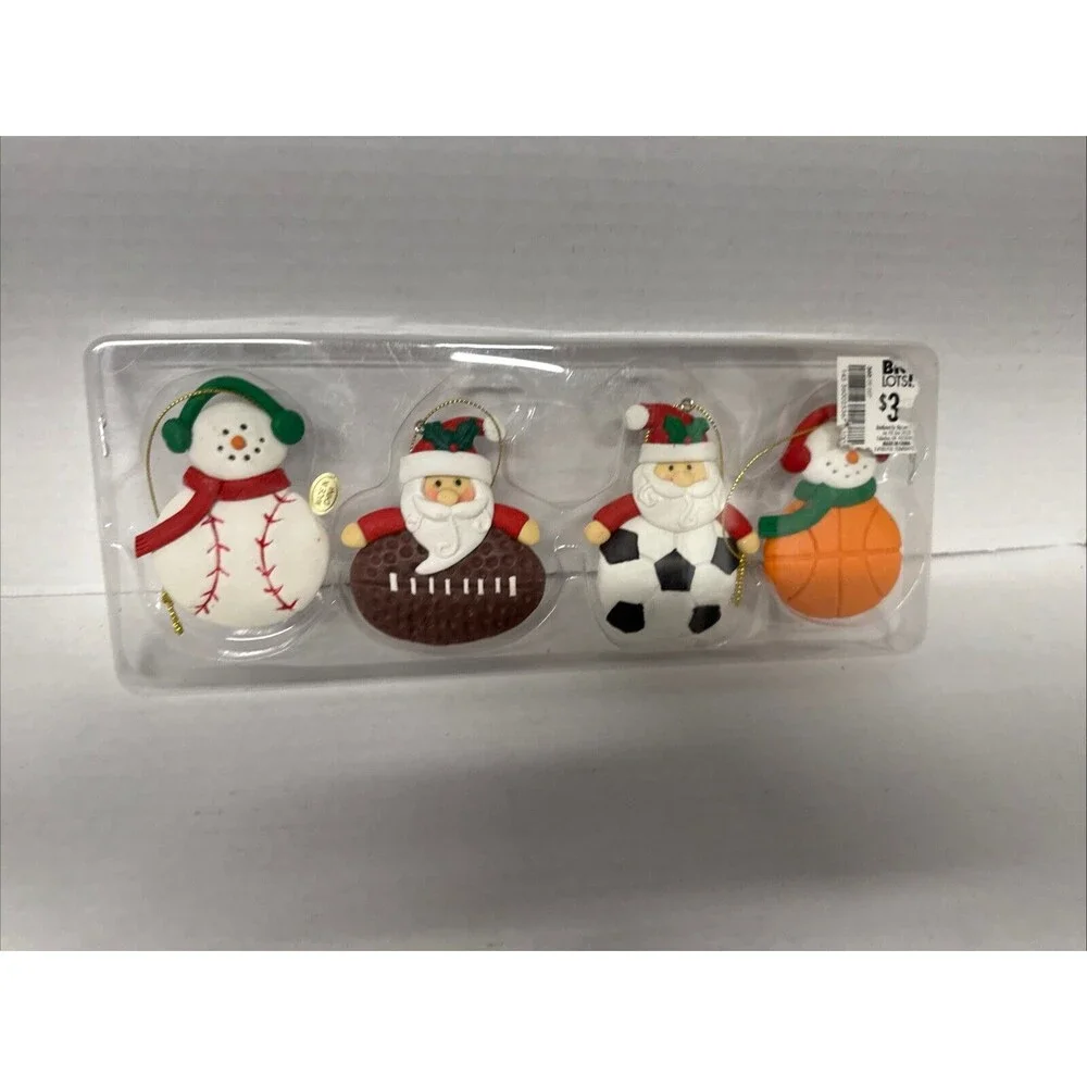 Lot Of 4 Sports Christmas Tree‎ Ornaments Basketball Football Baseball Soccer